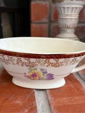 Vintage Stetson Porcelain Footed Bowl with Floral Decal and Gold Border